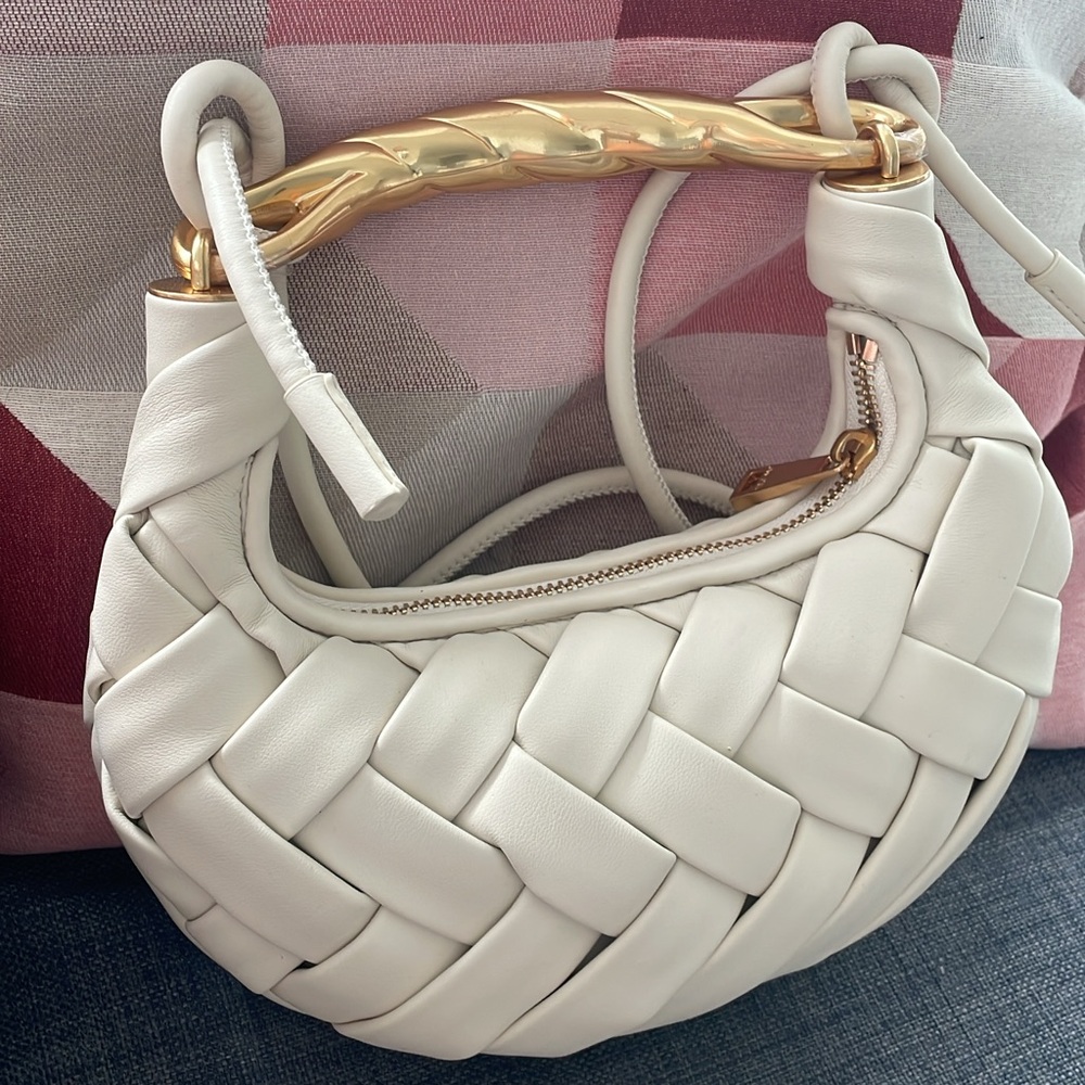 JW PEI White Woven Hobo Bag with Gold Handle
